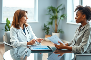 Graphic illustrating immediate access to health results through consultation.