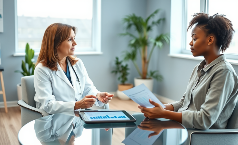 Graphic illustrating immediate access to health results through consultation.