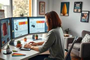 A person comparing prices on different shopping platforms