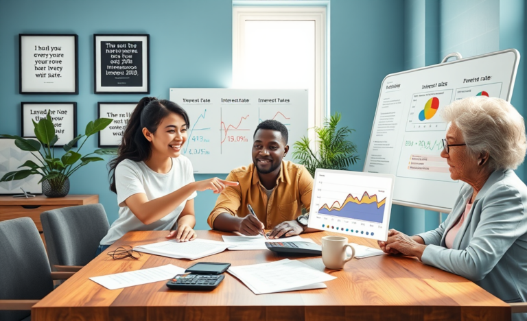 A graphic illustrating interest rates and savings strategies to improve financial literacy.