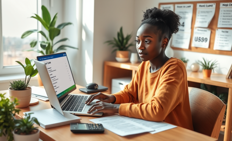 A person researching different loan options on a laptop.